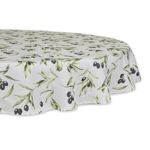 Olive Leaf Pattern Tablecloth - Green and Black